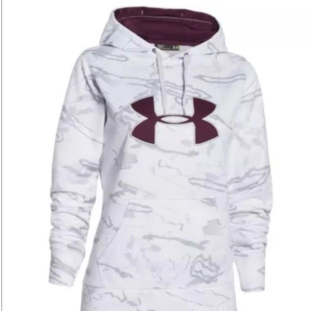 WOMENS UNDER ARMOUR COLD GEAR WHITE/GREY SNOW CAMO FLEECE HOODIE